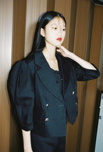 画像をギャラリービューアに読み込む, balloon sleeve black denim jacket